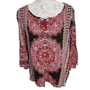 Energe Women's boho 3/4 bell sleeve tunic top, Medium